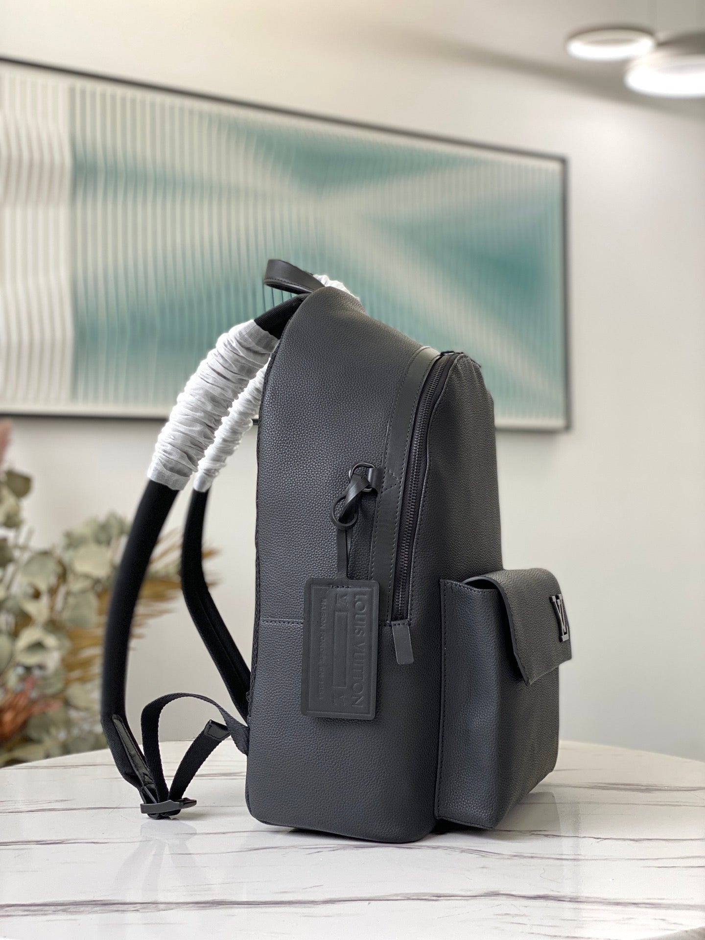 Louis Vuitton Aerogram Backpack in Black Grained Calfskin Leather