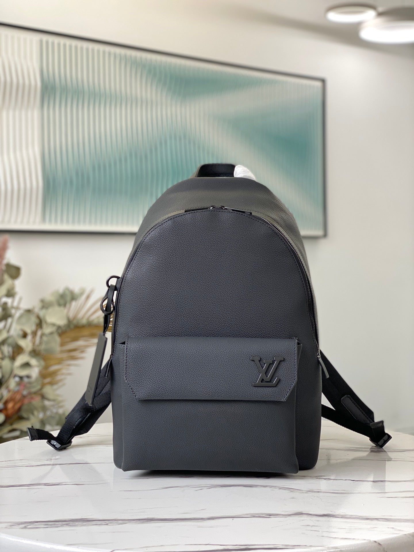 Louis Vuitton Aerogram Backpack in Black Grained Calfskin Leather