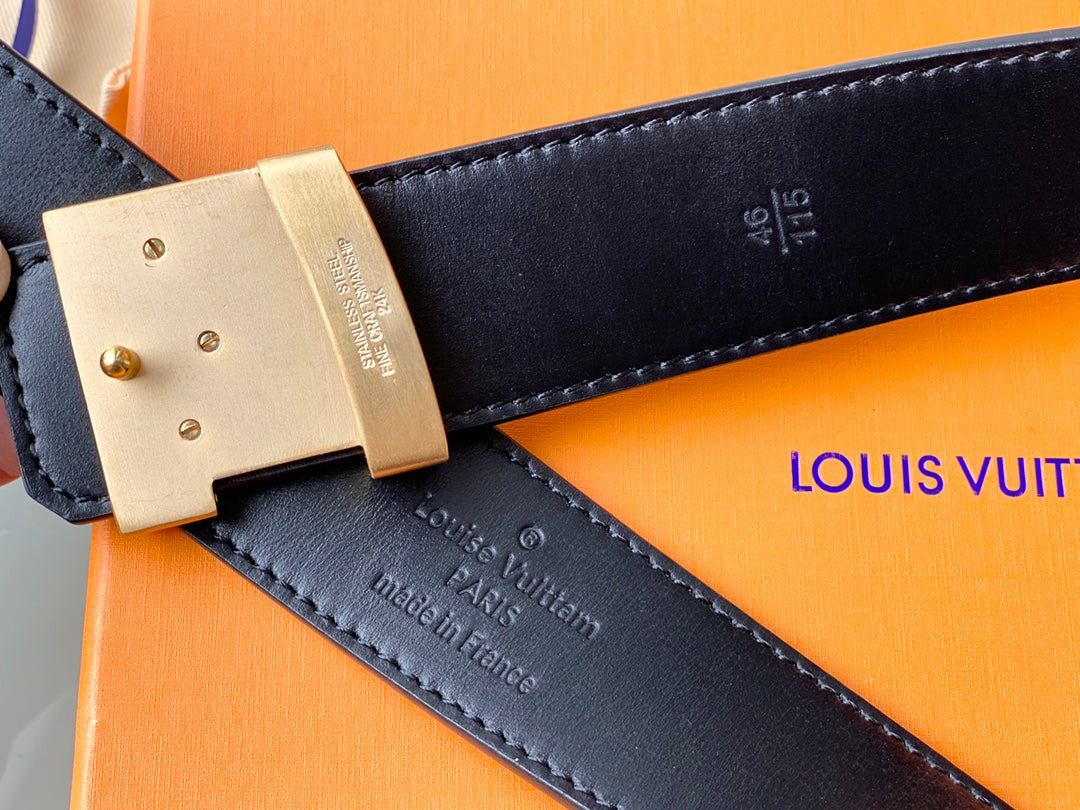 Louis Vuitton LV Initiales 40mm Belt in Damier Ebene Canvas with Gold-Tone Buckle