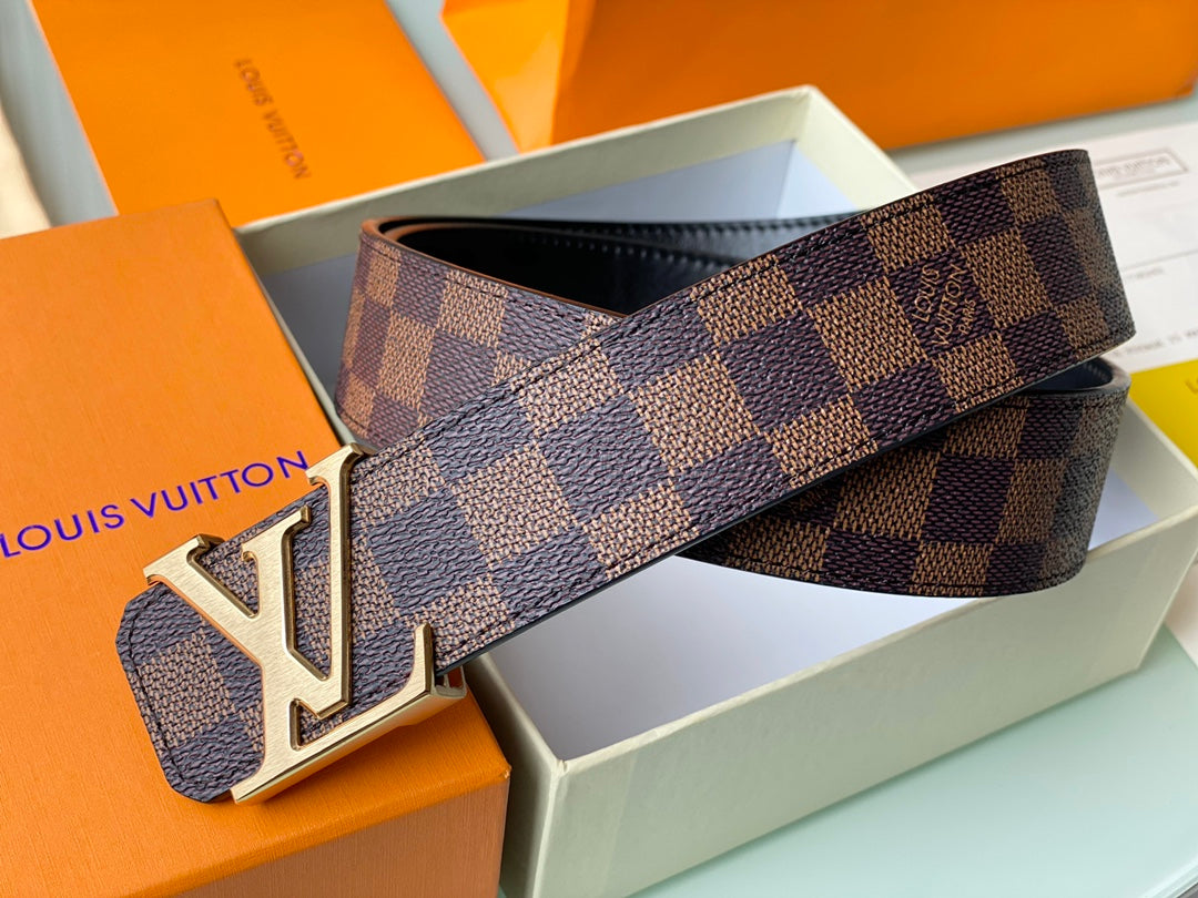 Louis Vuitton LV Initiales 40mm Belt in Damier Ebene Canvas with Gold-Tone Buckle