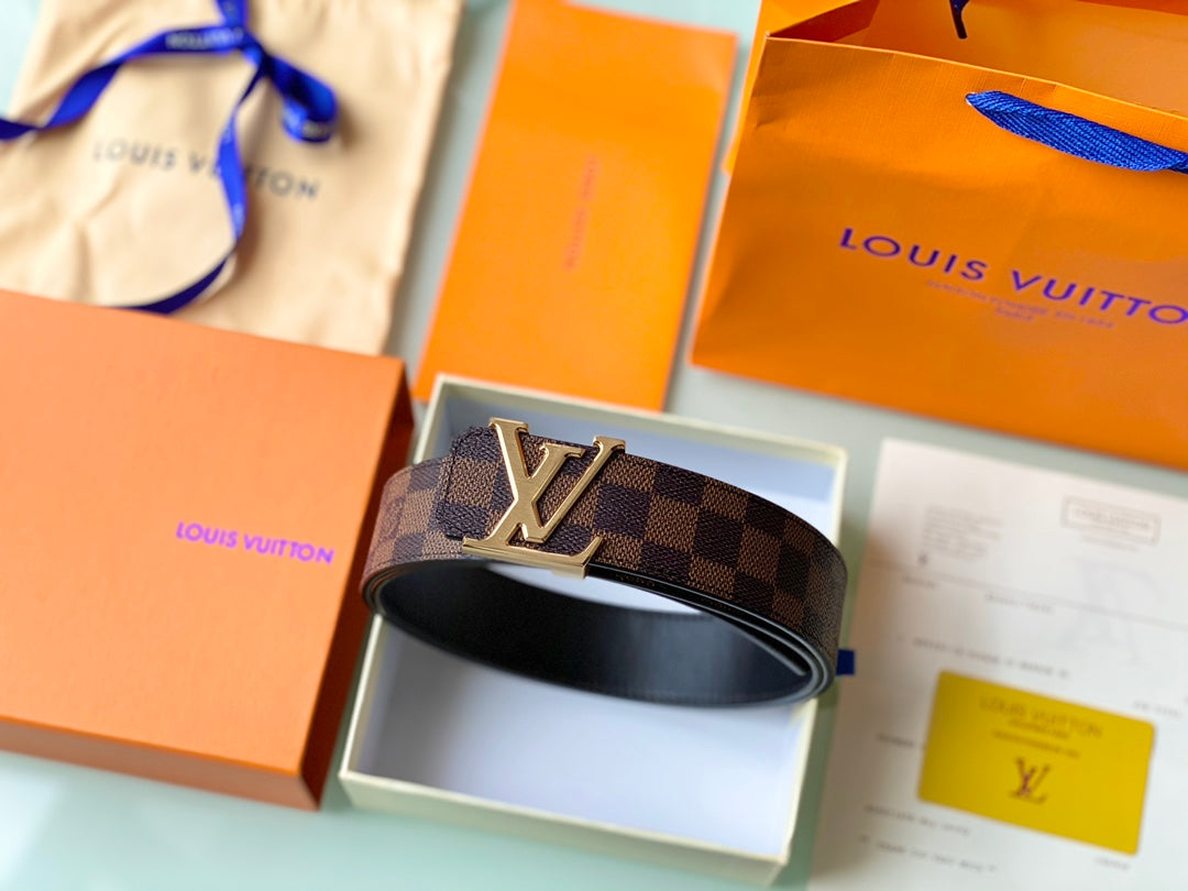 Louis Vuitton LV Initiales 40mm Belt in Damier Ebene Canvas with Gold-Tone Buckle