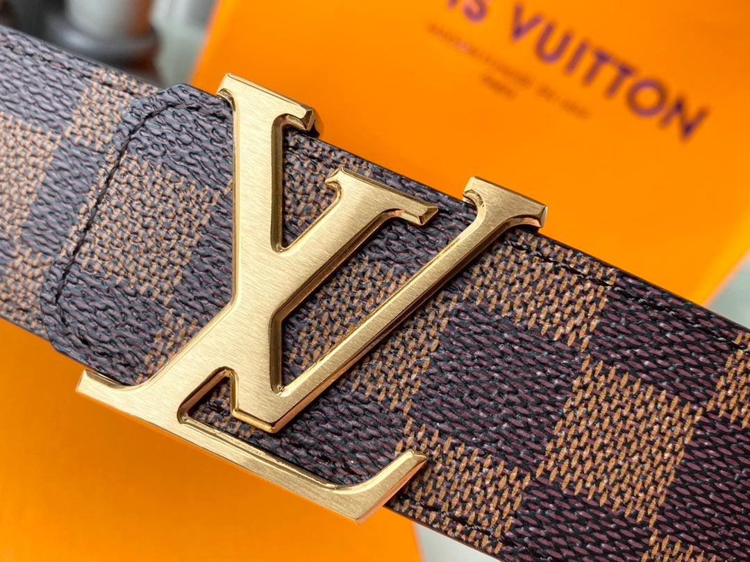 Louis Vuitton LV Initiales 40mm Belt in Damier Ebene Canvas with Gold-Tone Buckle