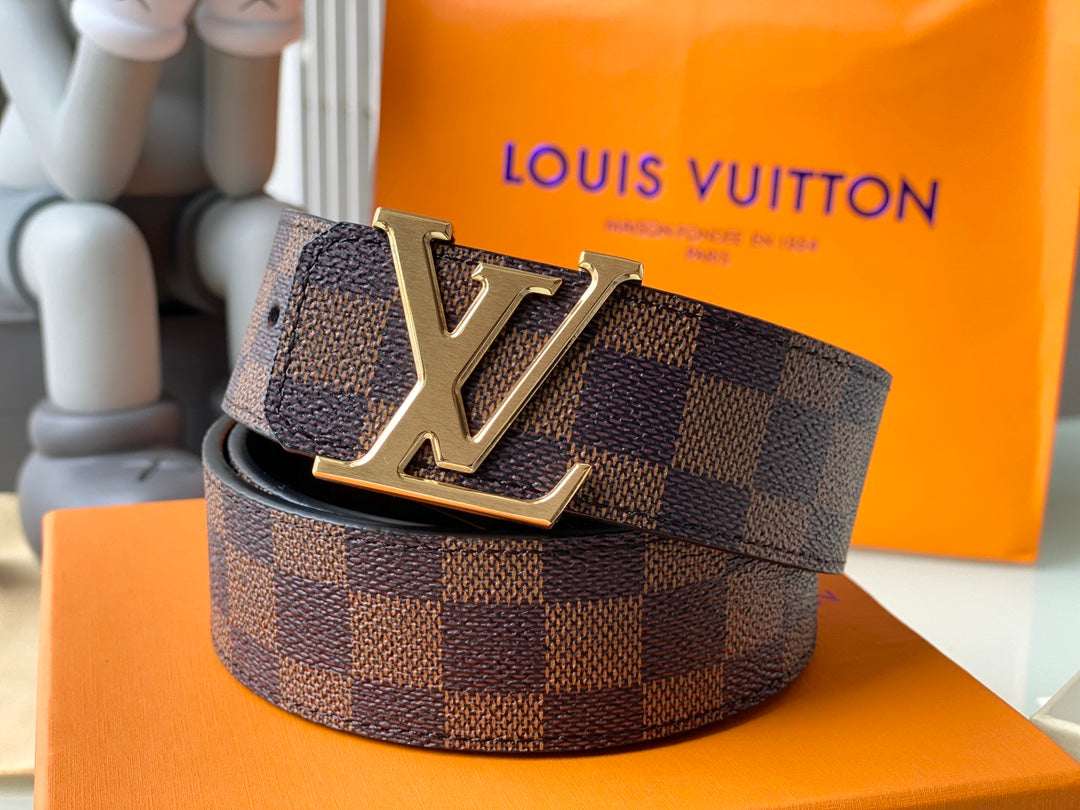 Louis Vuitton LV Initiales 40mm Belt in Damier Ebene Canvas with Gold-Tone Buckle