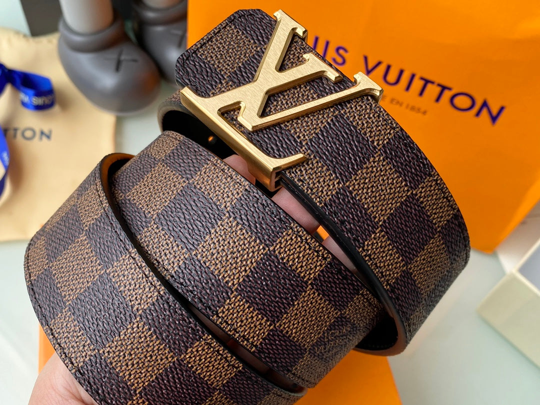 Louis Vuitton LV Initiales 40mm Belt in Damier Ebene Canvas with Gold-Tone Buckle