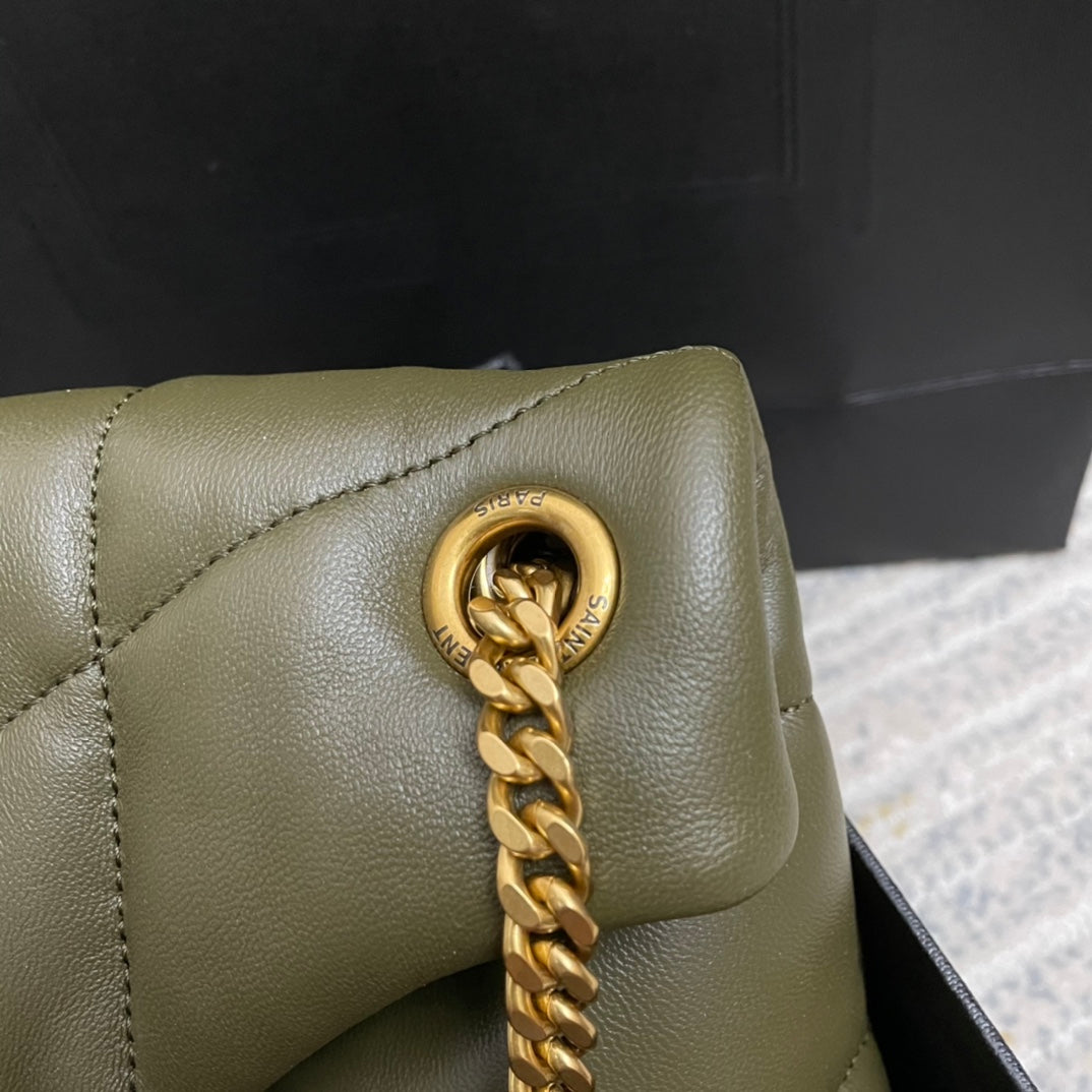 Saint Laurent Loulou Puffer Small Shoulder Bag in Olive Green Quilted Leather