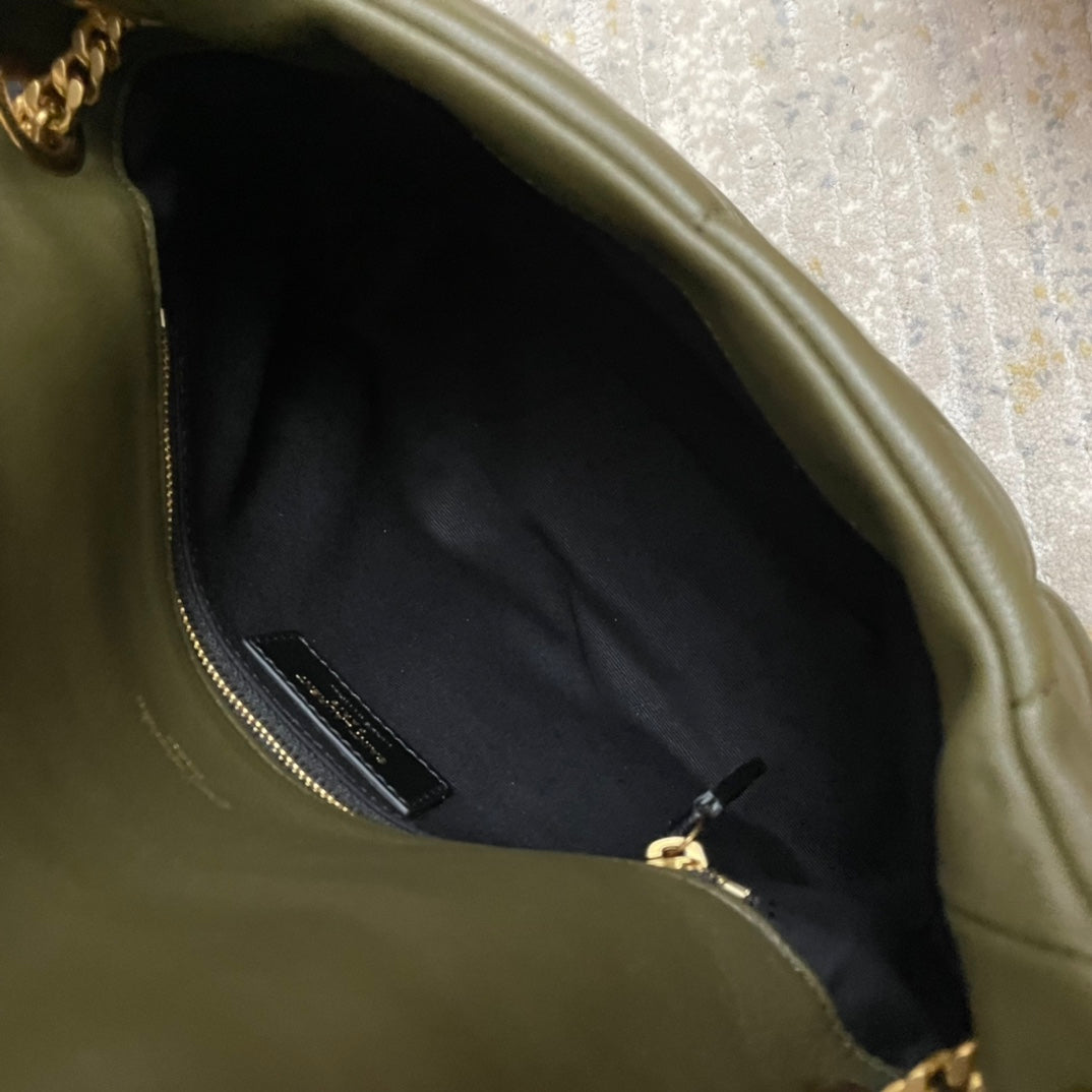 Saint Laurent Loulou Puffer Small Shoulder Bag in Olive Green Quilted Leather