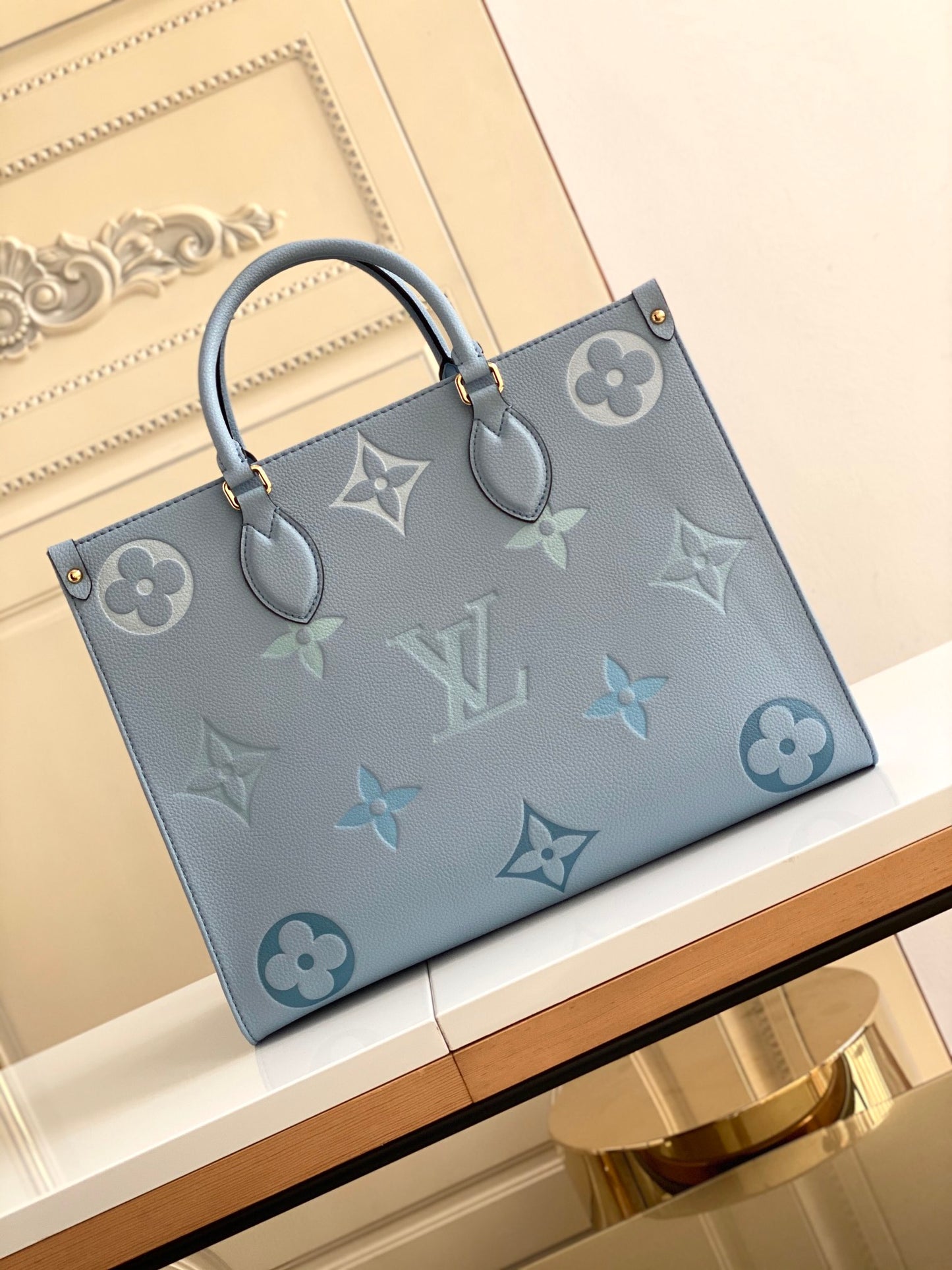 Louis Vuitton OnTheGo MM Monogram Empreinte Leather Tote Bag - Light Blue