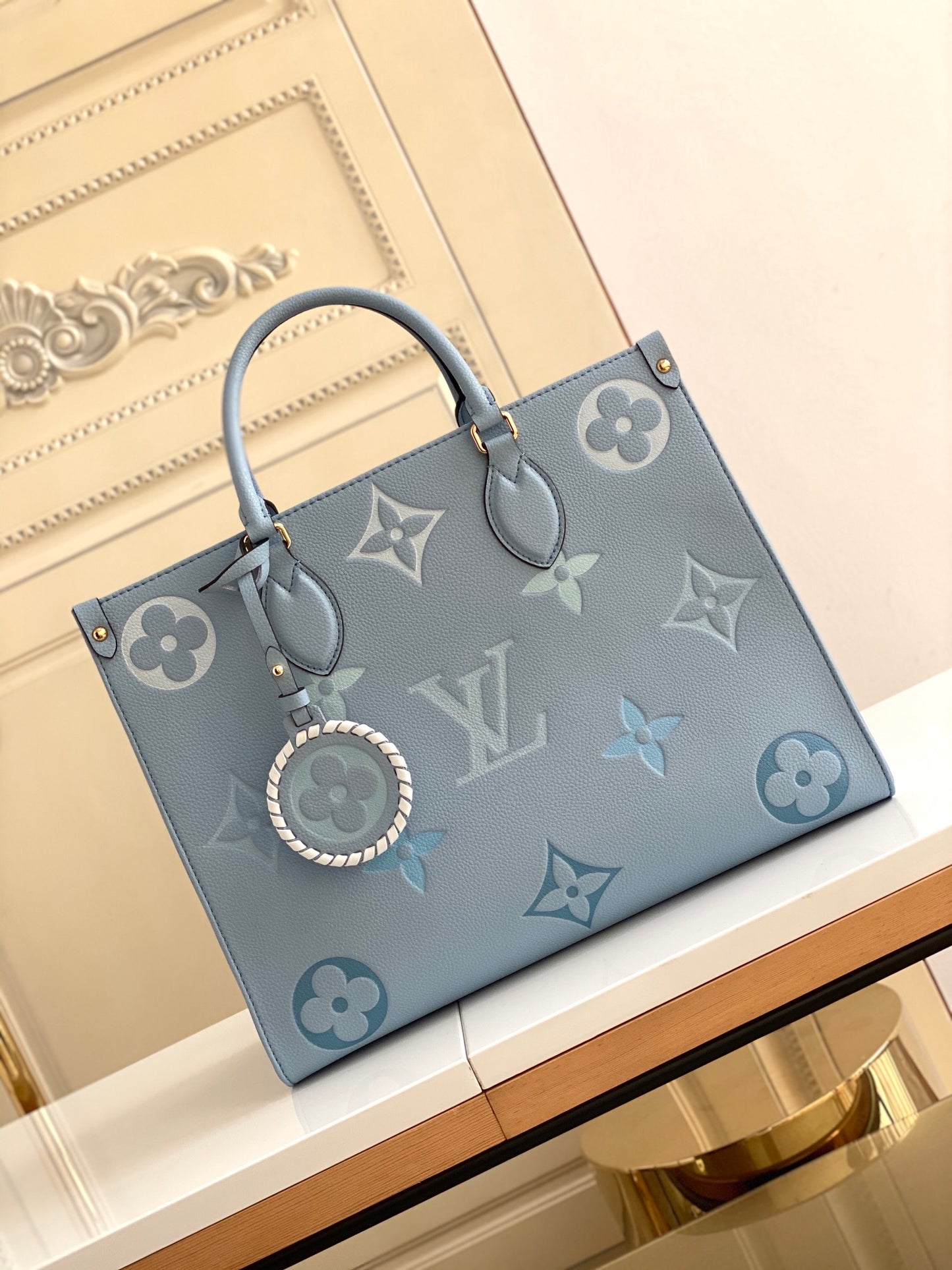 Louis Vuitton OnTheGo MM Monogram Empreinte Leather Tote Bag - Light Blue