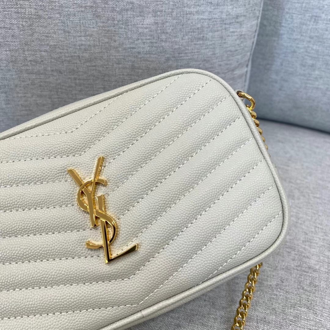 Saint Laurent Lou Camera Bag in Quilted Leather - Cream with Gold Hardware