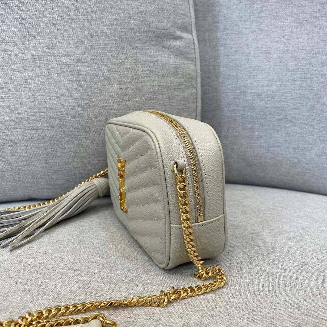 Saint Laurent Lou Camera Bag in Quilted Leather - Cream with Gold Hardware