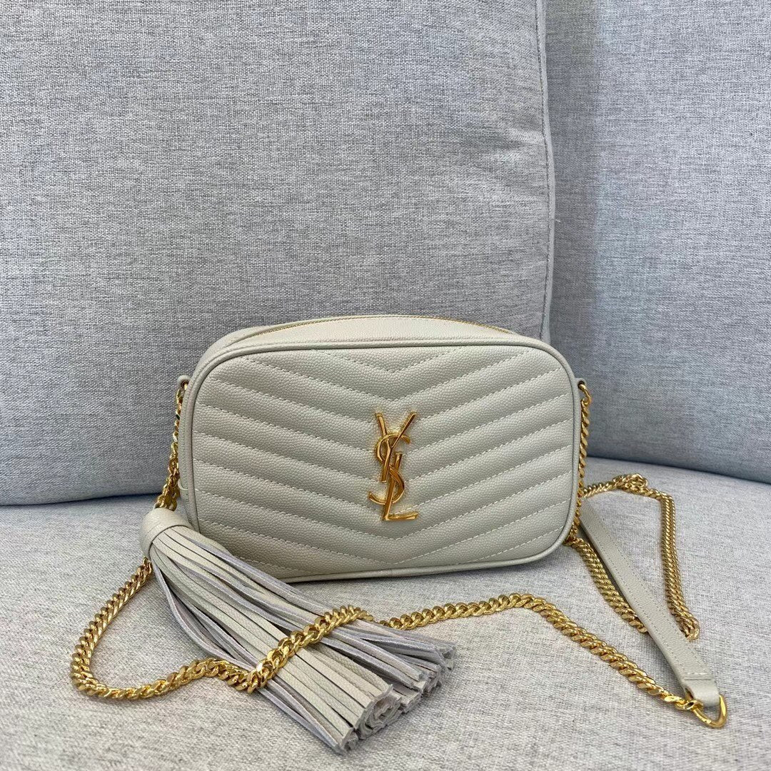 Saint Laurent Lou Camera Bag in Quilted Leather - Cream with Gold Hardware
