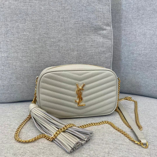 Saint Laurent Lou Camera Bag in Quilted Leather - Cream with Gold Hardware