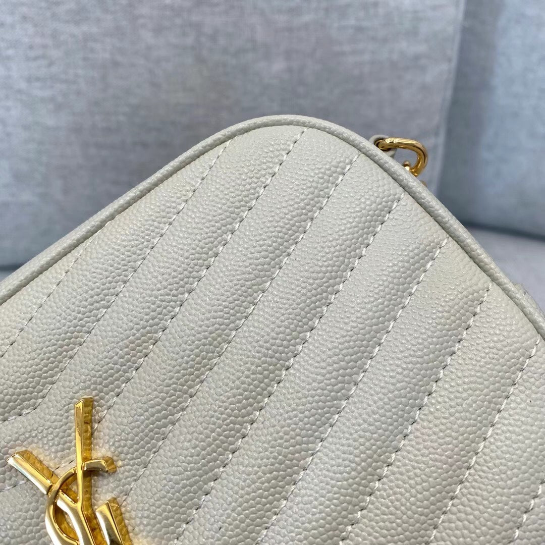 Saint Laurent Lou Camera Bag in Quilted Leather - Cream with Gold Hardware