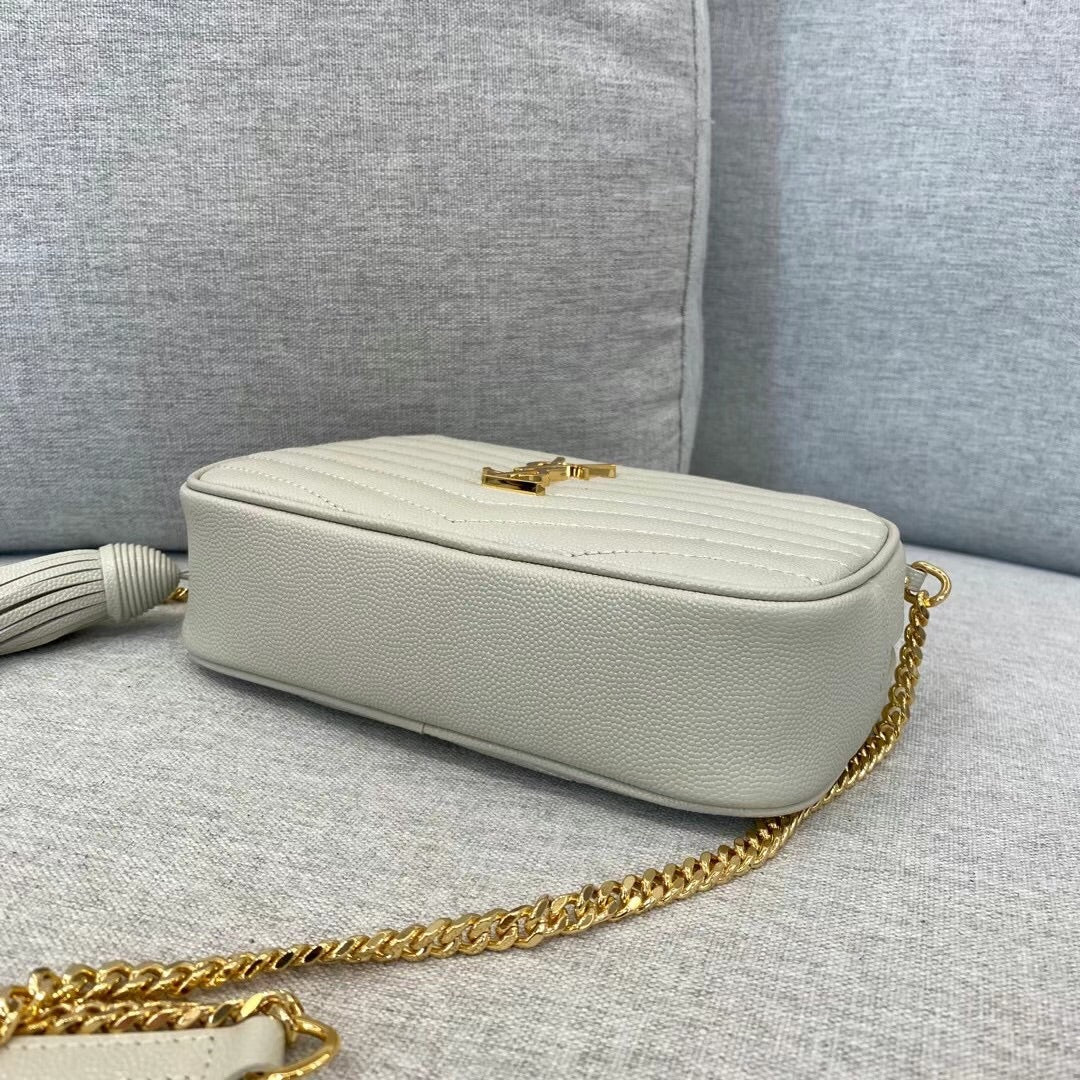 Saint Laurent Lou Camera Bag in Quilted Leather - Cream with Gold Hardware
