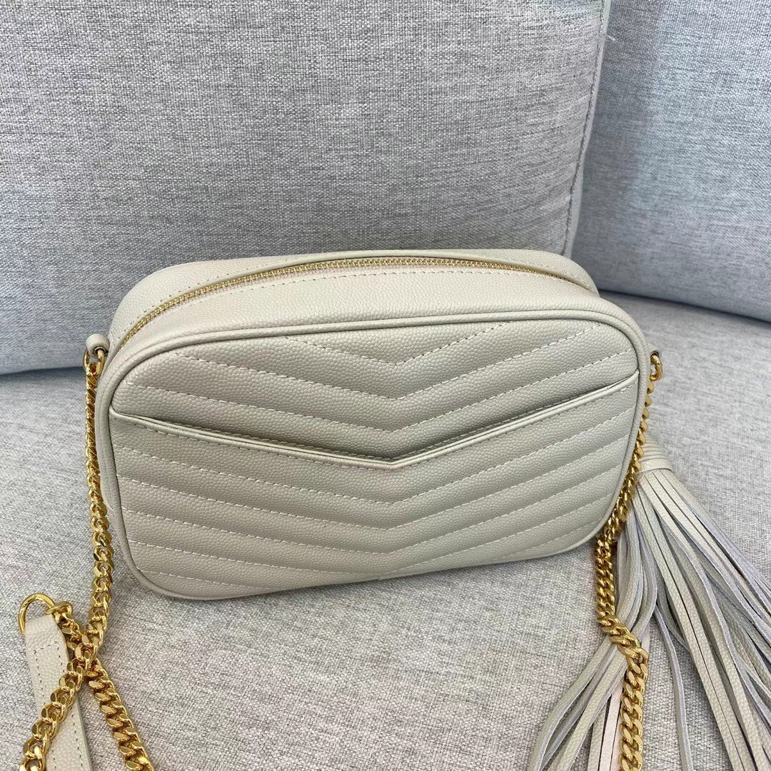 Saint Laurent Lou Camera Bag in Quilted Leather - Cream with Gold Hardware