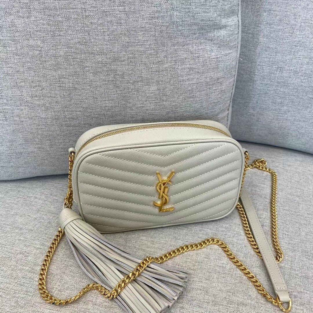 Saint Laurent Lou Camera Bag in Quilted Leather - Cream with Gold Hardware