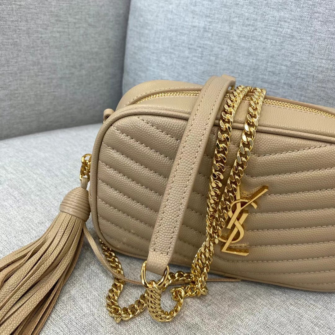 Saint Laurent Lou Quilted Leather Camera Bag - Dark Beige