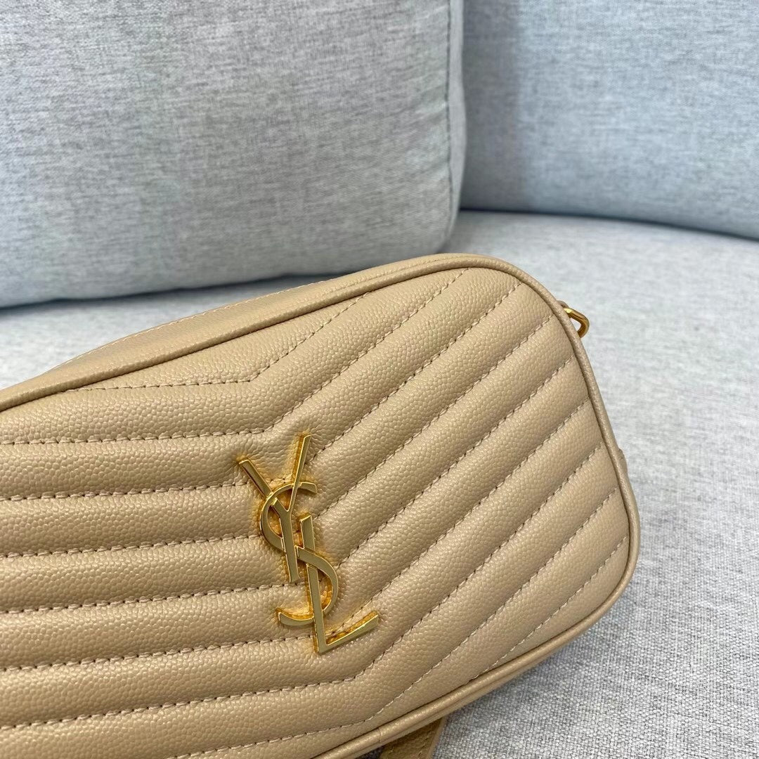 Saint Laurent Lou Quilted Leather Camera Bag - Dark Beige