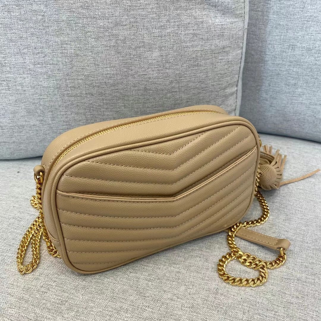 Saint Laurent Lou Quilted Leather Camera Bag - Dark Beige