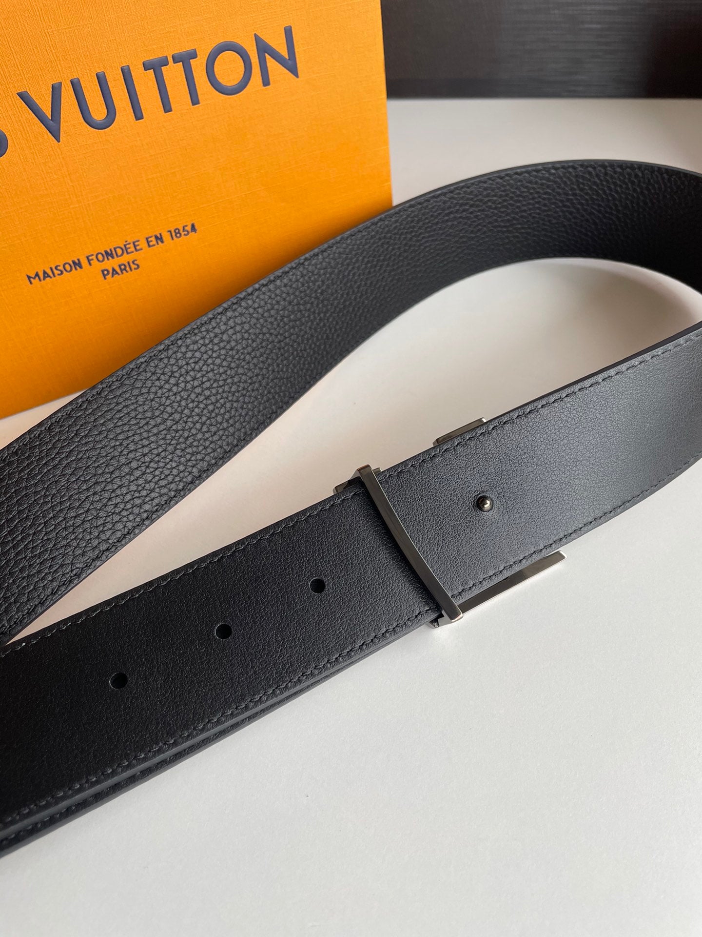Louis Vuitton LV Initiales 40mm Belt in Black Taurillon Leather with Gunmetal Finish Buckle, Designer Men's Accessory