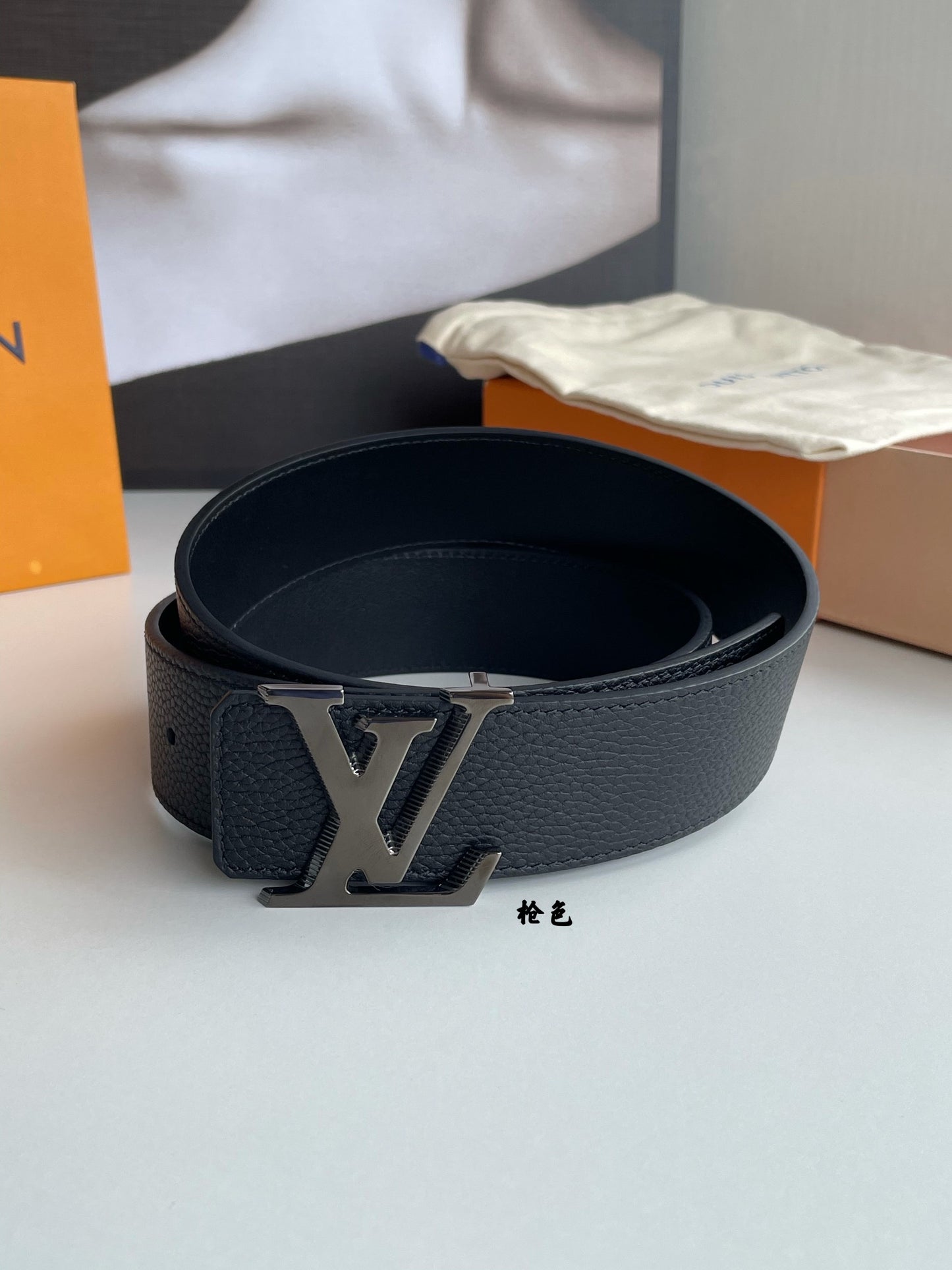 Louis Vuitton LV Initiales 40mm Belt in Black Taurillon Leather with Gunmetal Finish Buckle, Designer Men's Accessory
