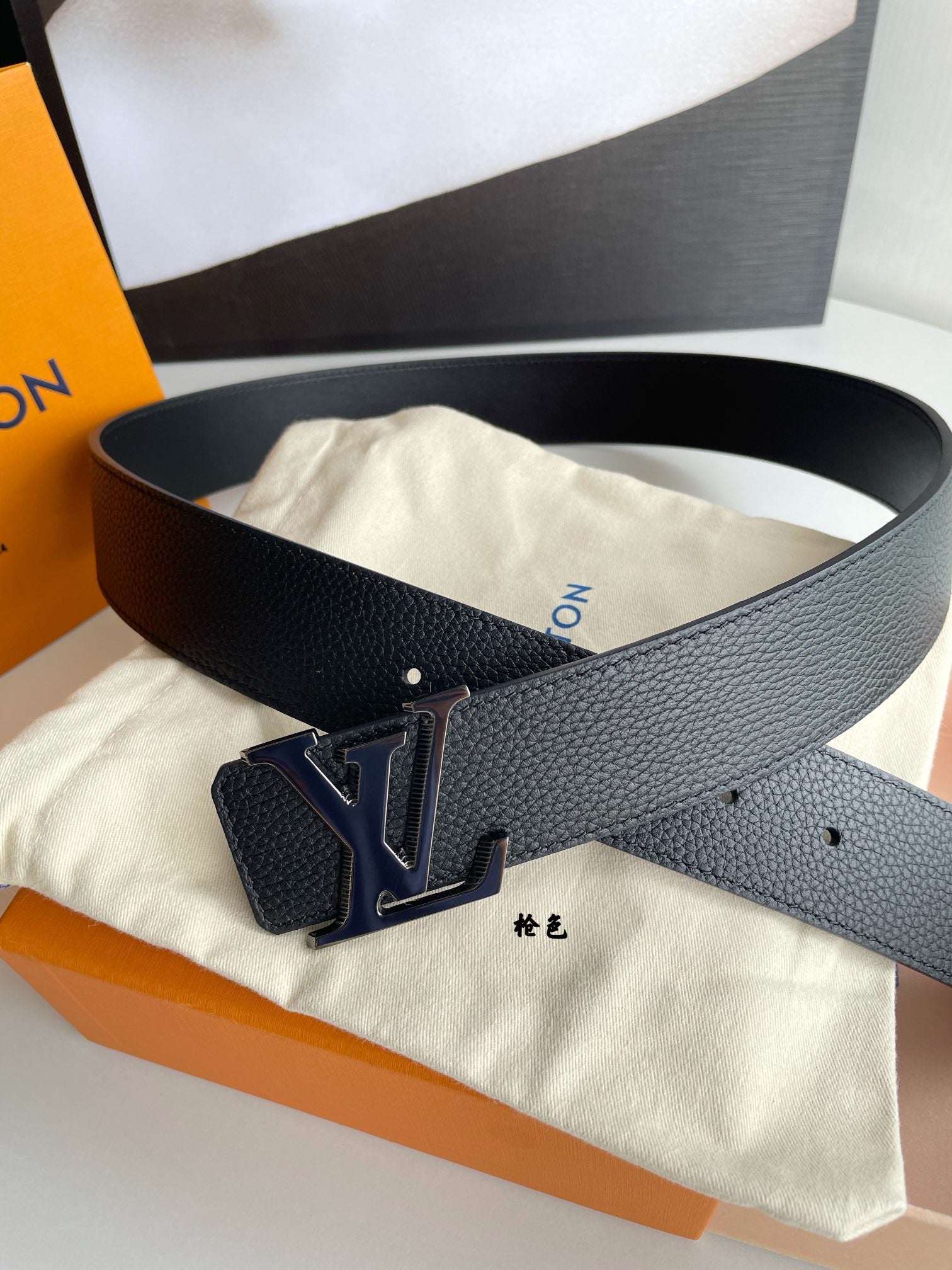 Louis Vuitton LV Initiales 40mm Belt in Black Taurillon Leather with Gunmetal Finish Buckle, Designer Men's Accessory