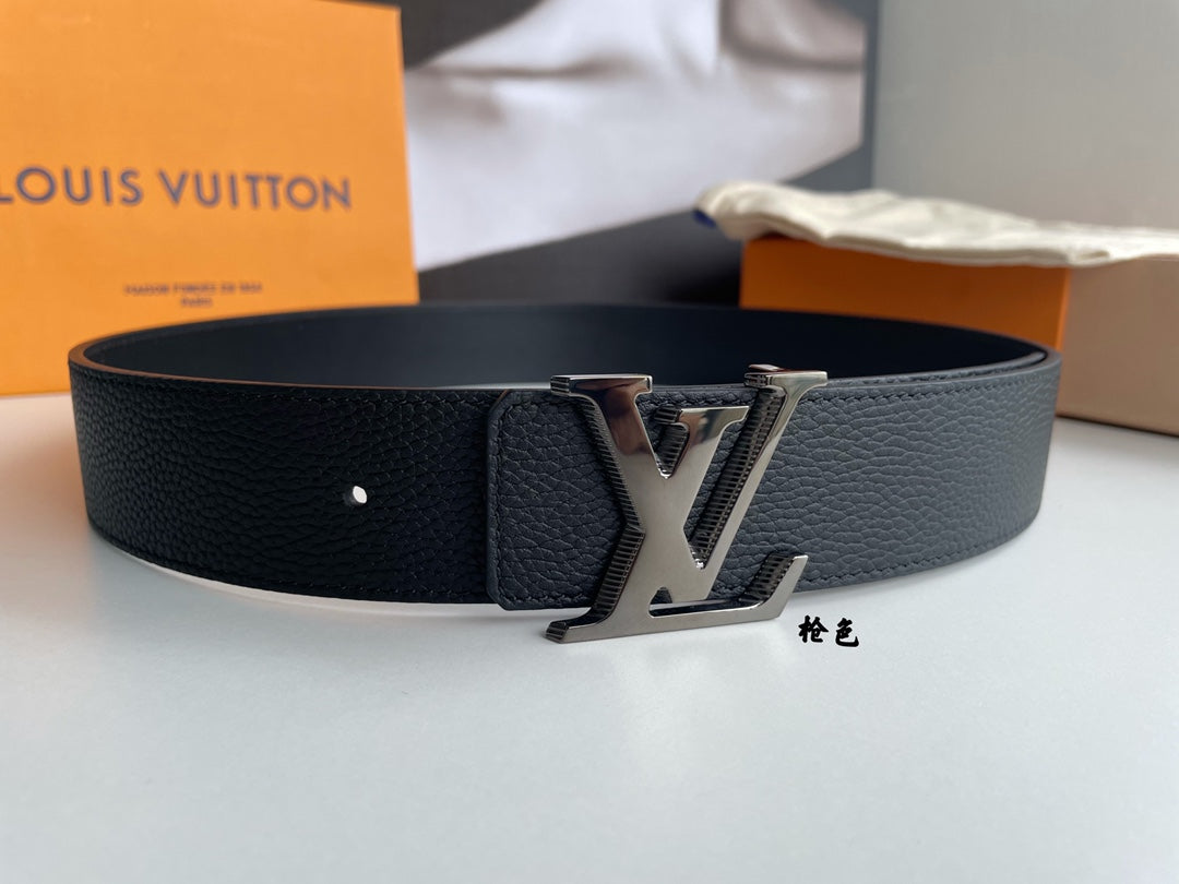 Louis Vuitton LV Initiales 40mm Belt in Black Taurillon Leather with Gunmetal Finish Buckle, Designer Men's Accessory