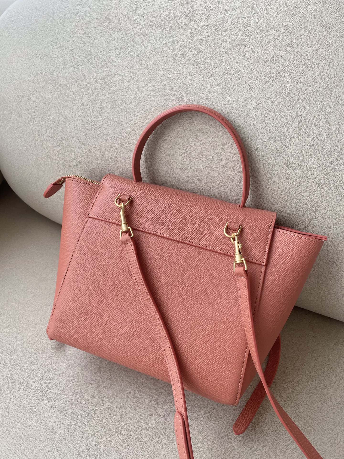 Celine Belt Bag Coral Grained Calfskin Nano Top Handle Bag