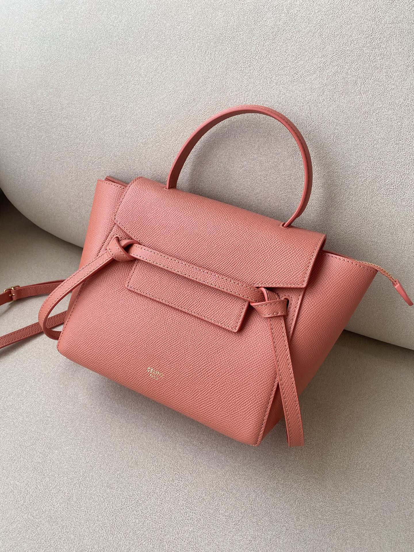Celine Belt Bag Coral Grained Calfskin Nano Top Handle Bag