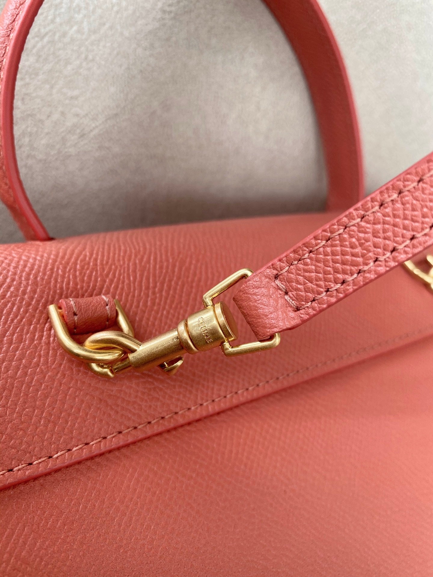 Celine Belt Bag Coral Grained Calfskin Nano Top Handle Bag