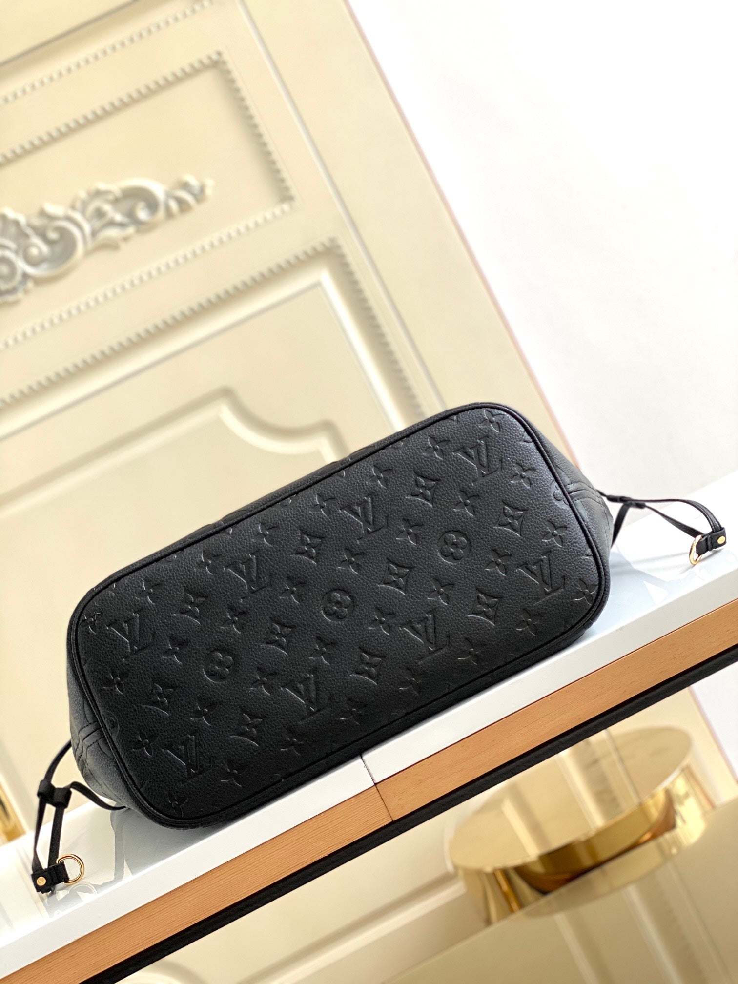 Louis Vuitton Elegant Black Embossed Leather Tote Bag with Double Handles