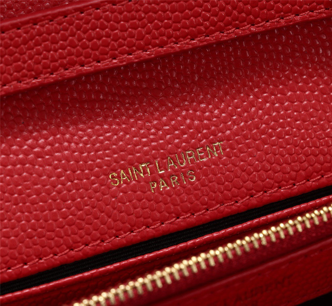 Saint Laurent Monogram Chain Wallet in Red Matelassé Leather