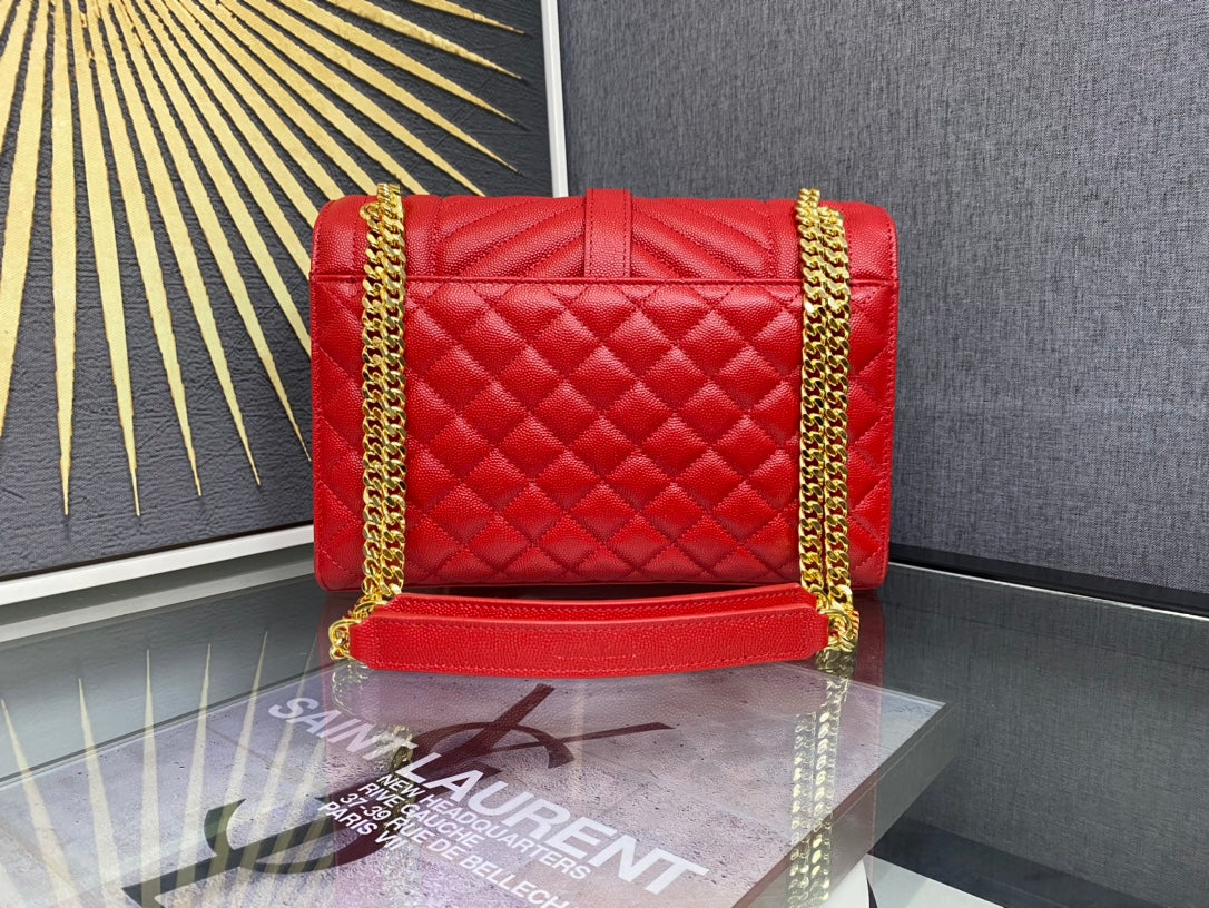 Saint Laurent Envelope Medium Bag in Quilted Grain de Poudre Embossed Leather - Red