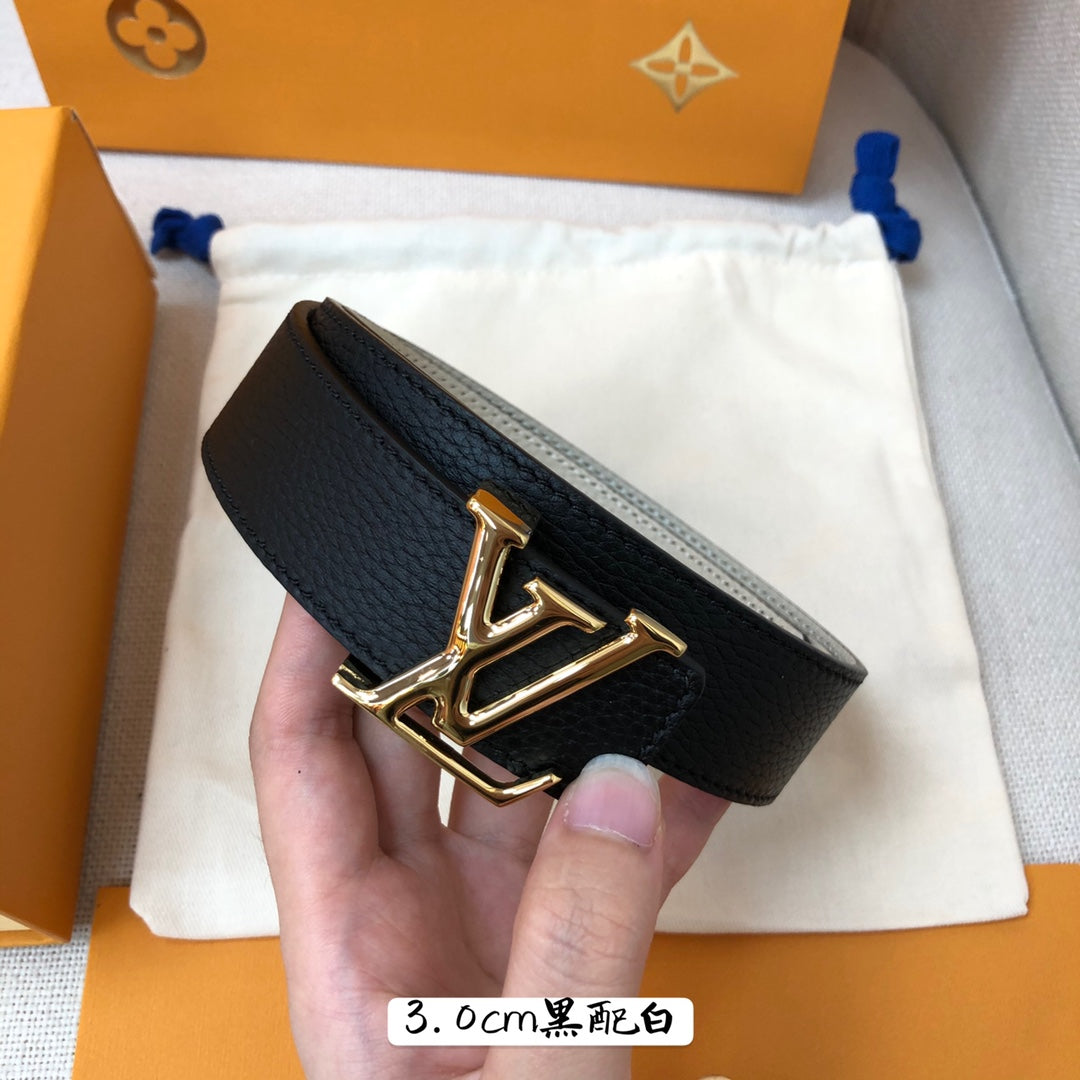 Louis Vuitton LV Initiales 30mm Belt - Black Grained Leather with Gold-Tone Buckle