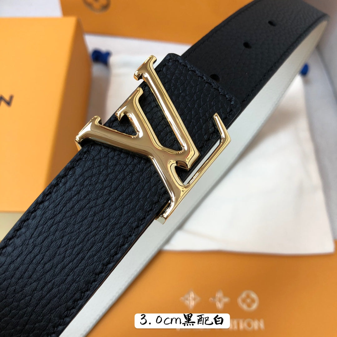 Louis Vuitton LV Initiales 30mm Belt - Black Grained Leather with Gold-Tone Buckle