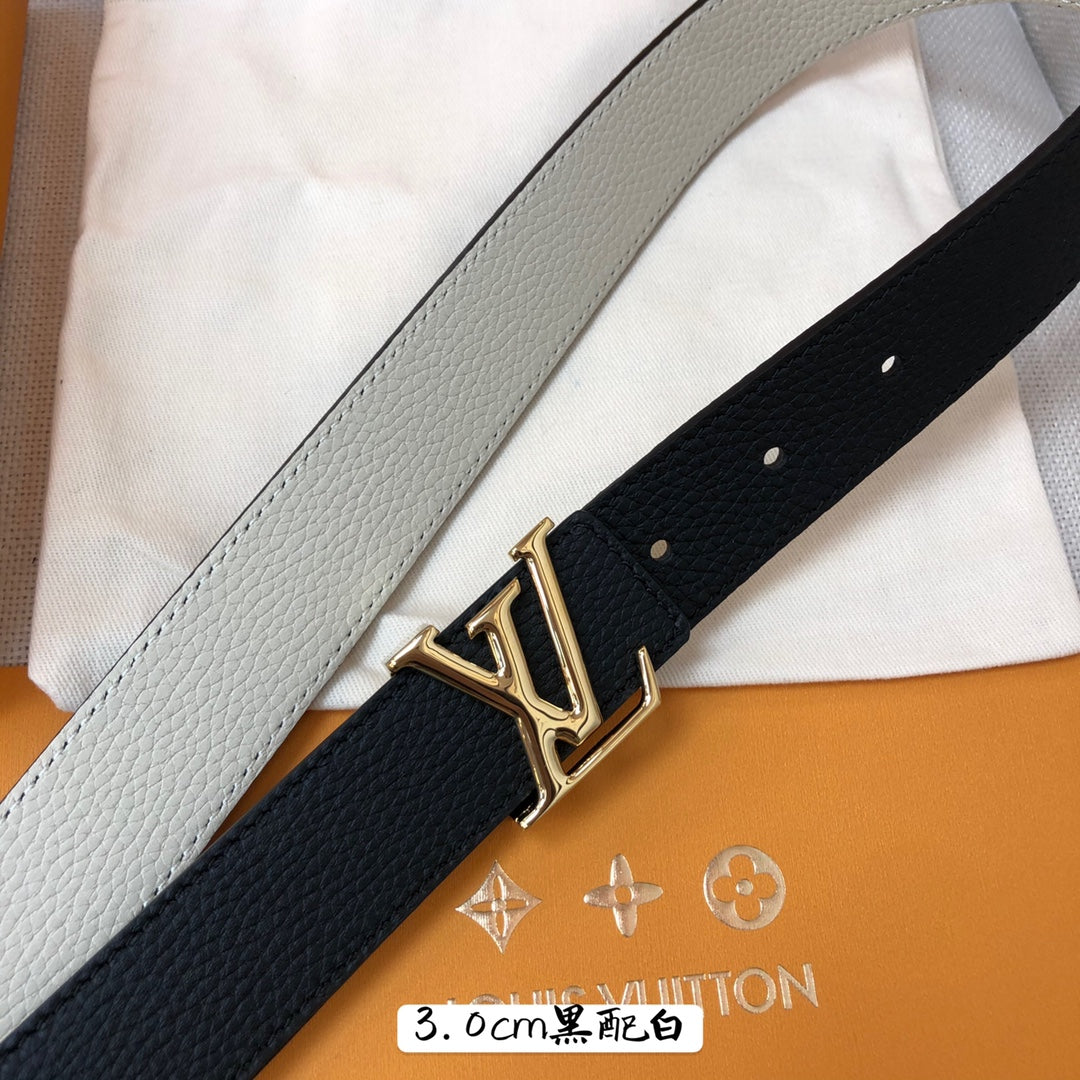 Louis Vuitton LV Initiales 30mm Belt - Black Grained Leather with Gold-Tone Buckle