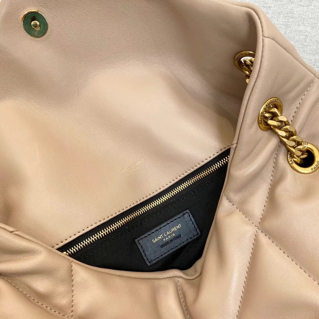 Saint Laurent Loulou Puffer Small Chain Bag in Quilted Lambskin - Beige
