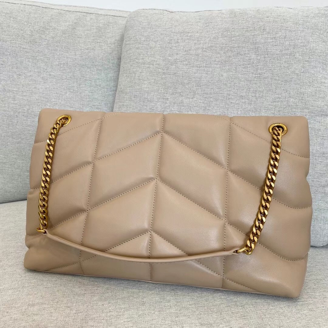 Saint Laurent Loulou Puffer Small Chain Bag in Quilted Lambskin - Beige