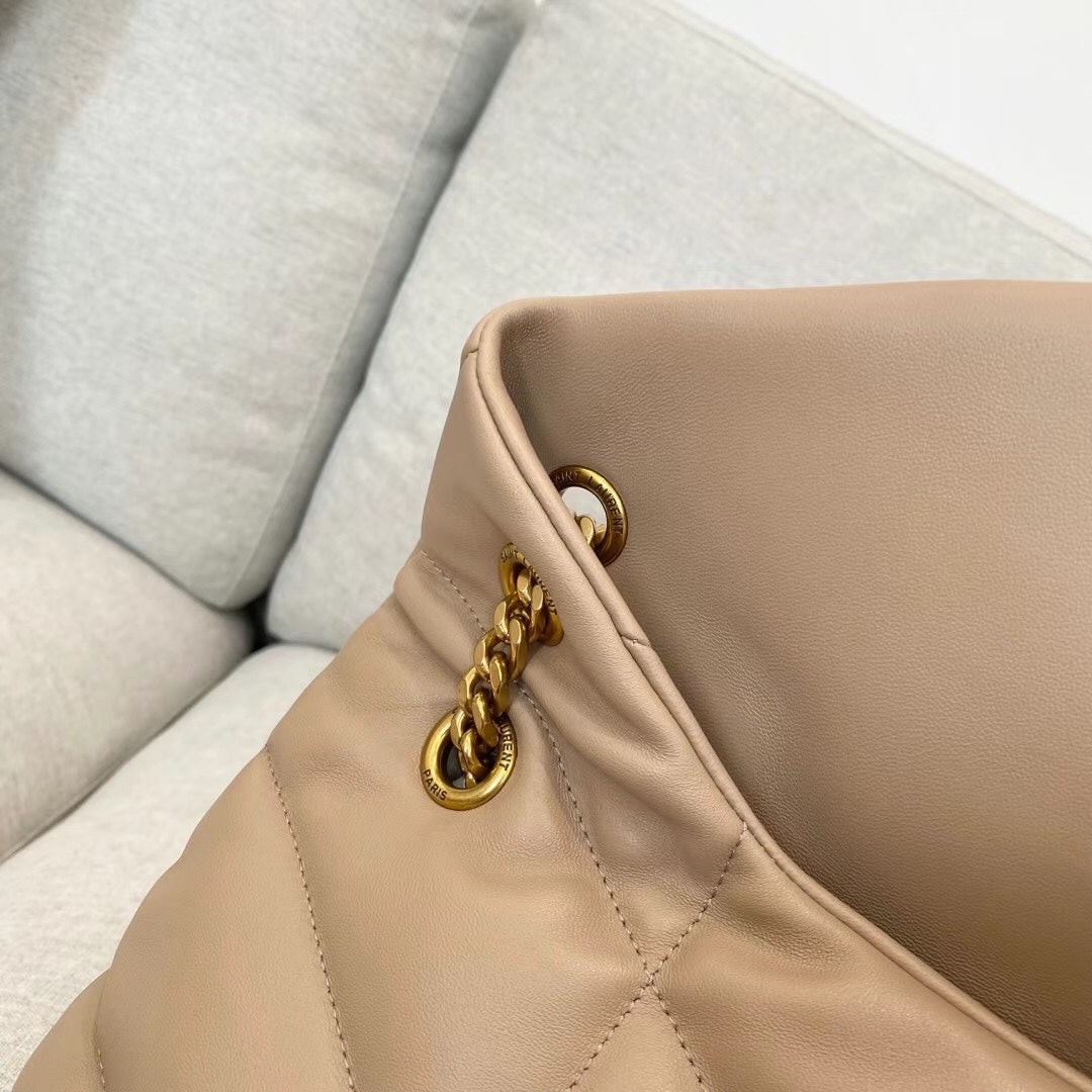 Saint Laurent Loulou Puffer Small Chain Bag in Quilted Lambskin - Beige