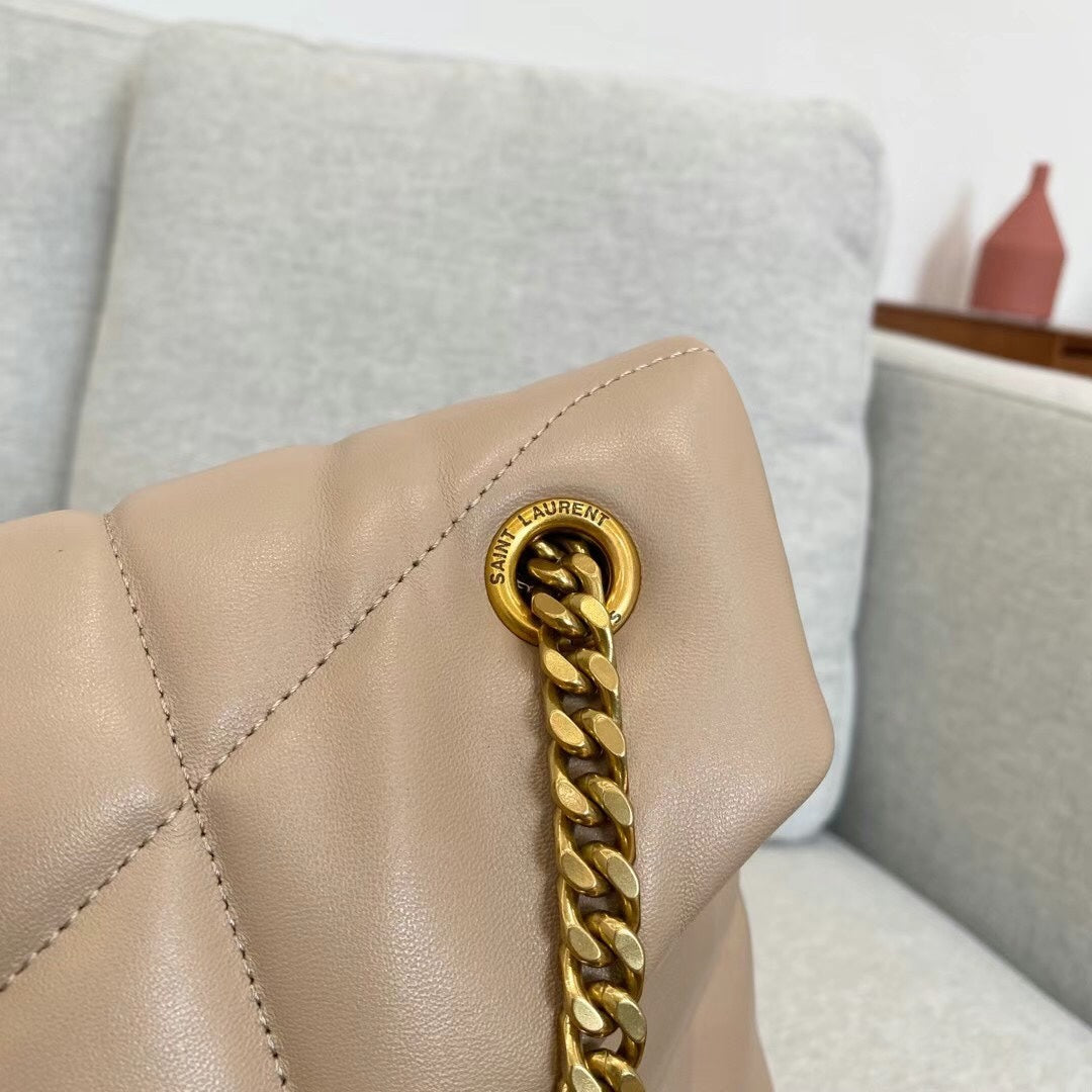 Saint Laurent Loulou Puffer Small Chain Bag in Quilted Lambskin - Beige