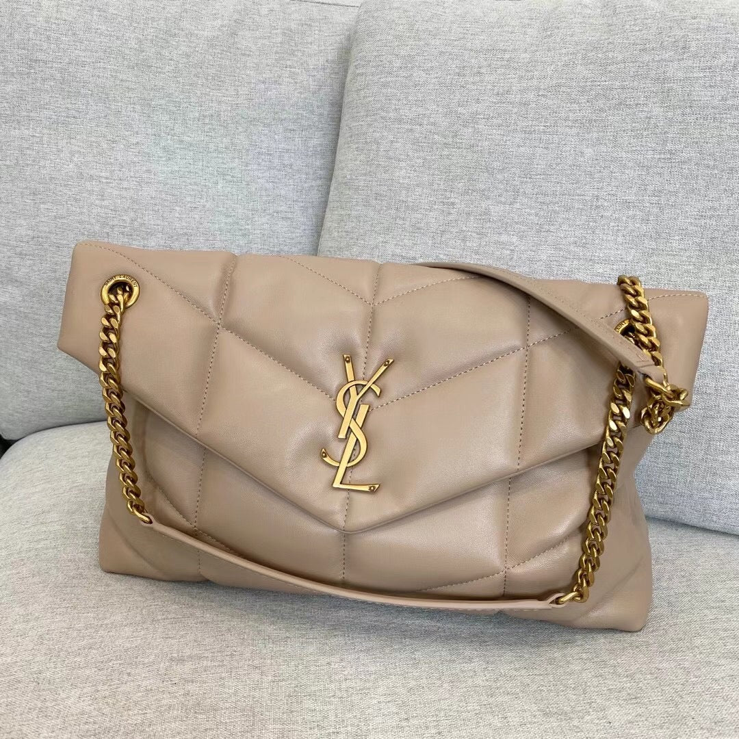 Saint Laurent Loulou Puffer Small Chain Bag in Quilted Lambskin - Beige