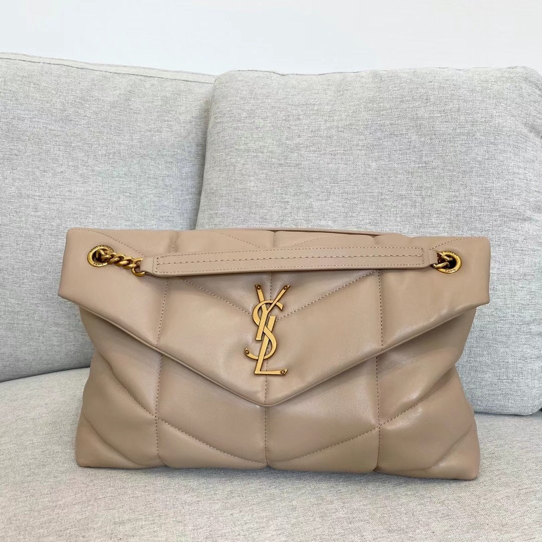 Saint Laurent Loulou Puffer Small Chain Bag in Quilted Lambskin - Beige