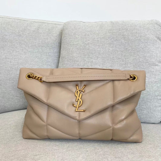 Saint Laurent Loulou Puffer Small Chain Bag in Quilted Lambskin - Beige