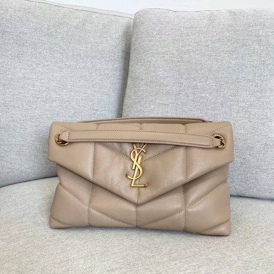 Saint Laurent Loulou Puffer Small Shoulder Bag in Quilted Lambskin Leather - Beige