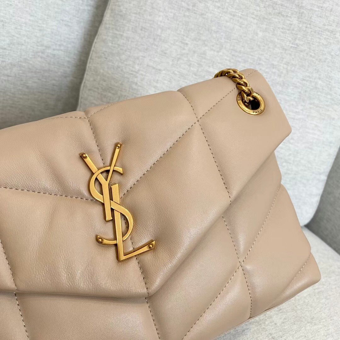 Saint Laurent Loulou Puffer Small Shoulder Bag in Quilted Lambskin Leather - Beige