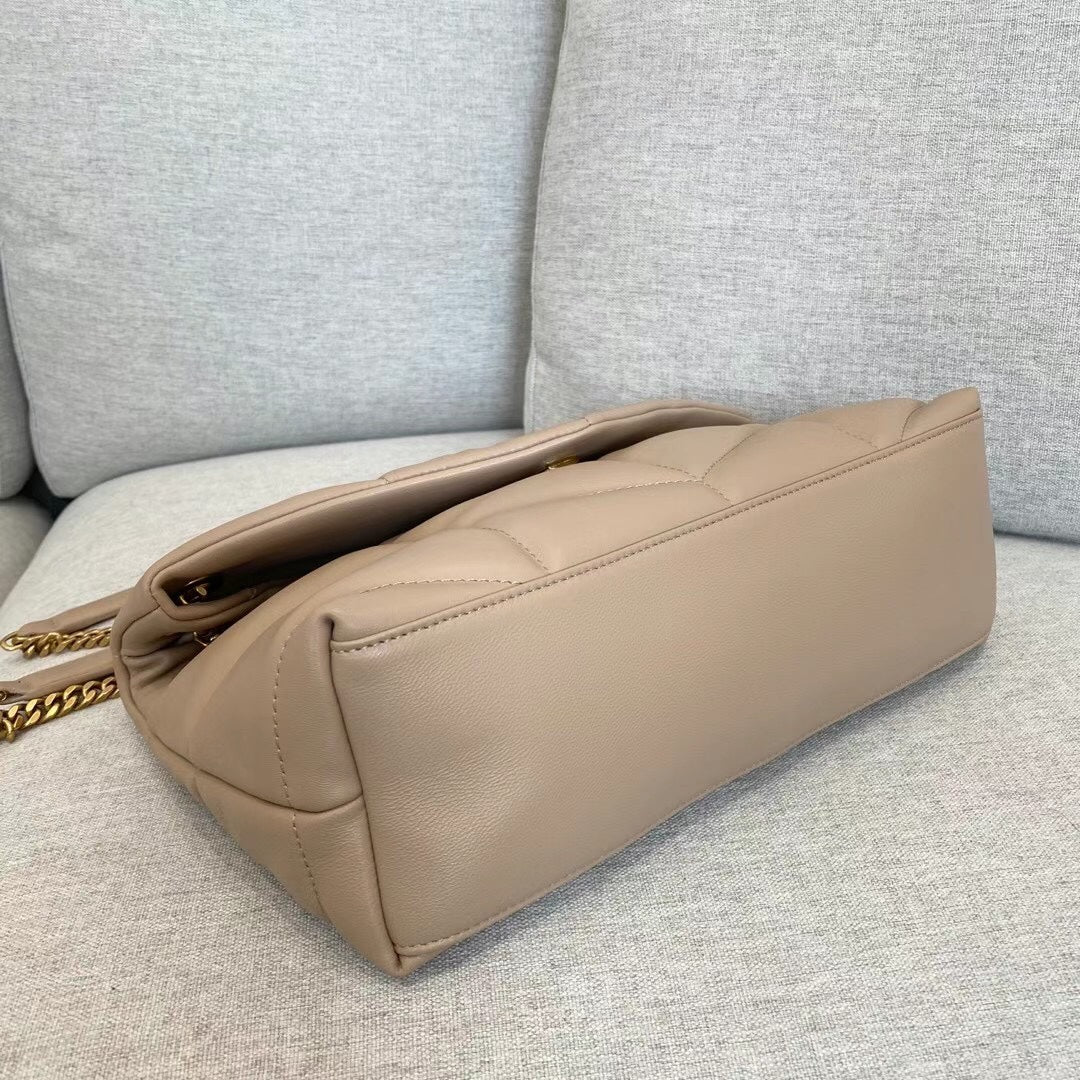 Saint Laurent Loulou Puffer Small Shoulder Bag in Quilted Lambskin Leather - Beige