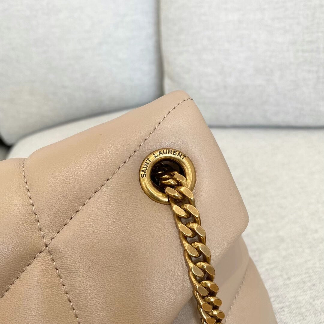 Saint Laurent Loulou Puffer Small Shoulder Bag in Quilted Lambskin Leather - Beige