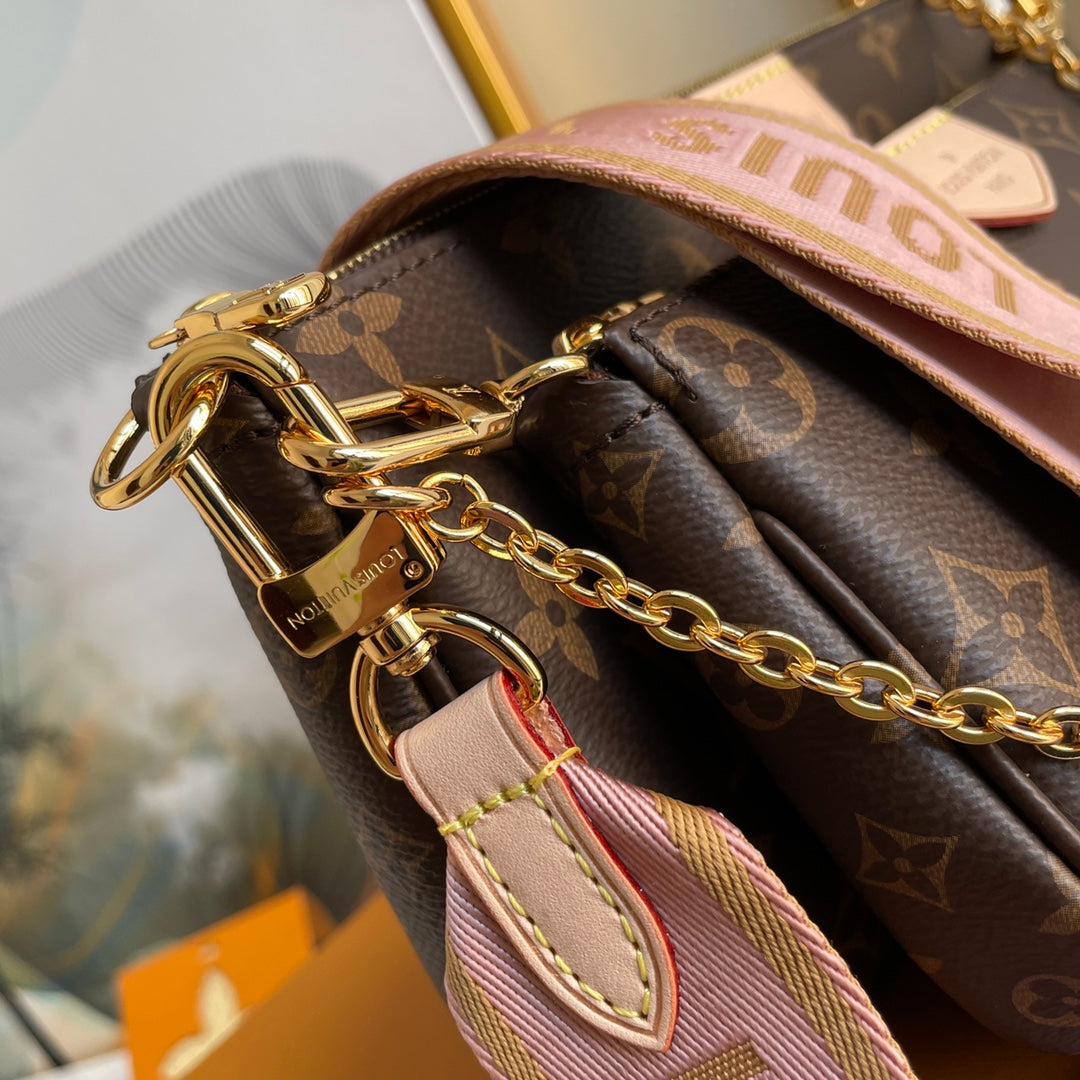 Louis Vuitton Multi Pochette Accessoires Monogram Canvas with Rose Claire Strap