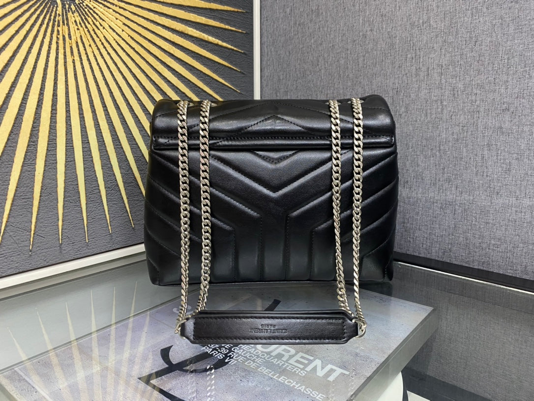 Saint Laurent Loulou Medium Chain Bag in Matelassé "Y" Leather - Black with Silver Hardware