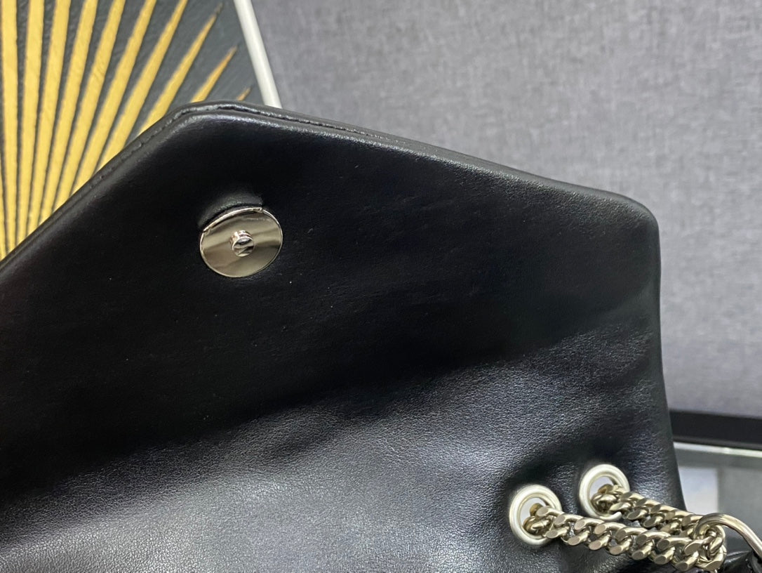 Saint Laurent Loulou Medium Chain Bag in Matelassé "Y" Leather - Black with Silver Hardware